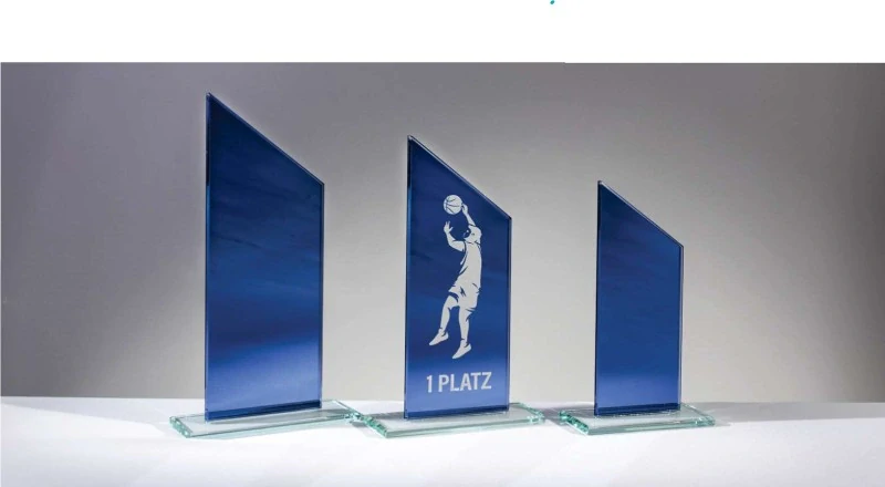 Skleněná plaketa modrá 68374